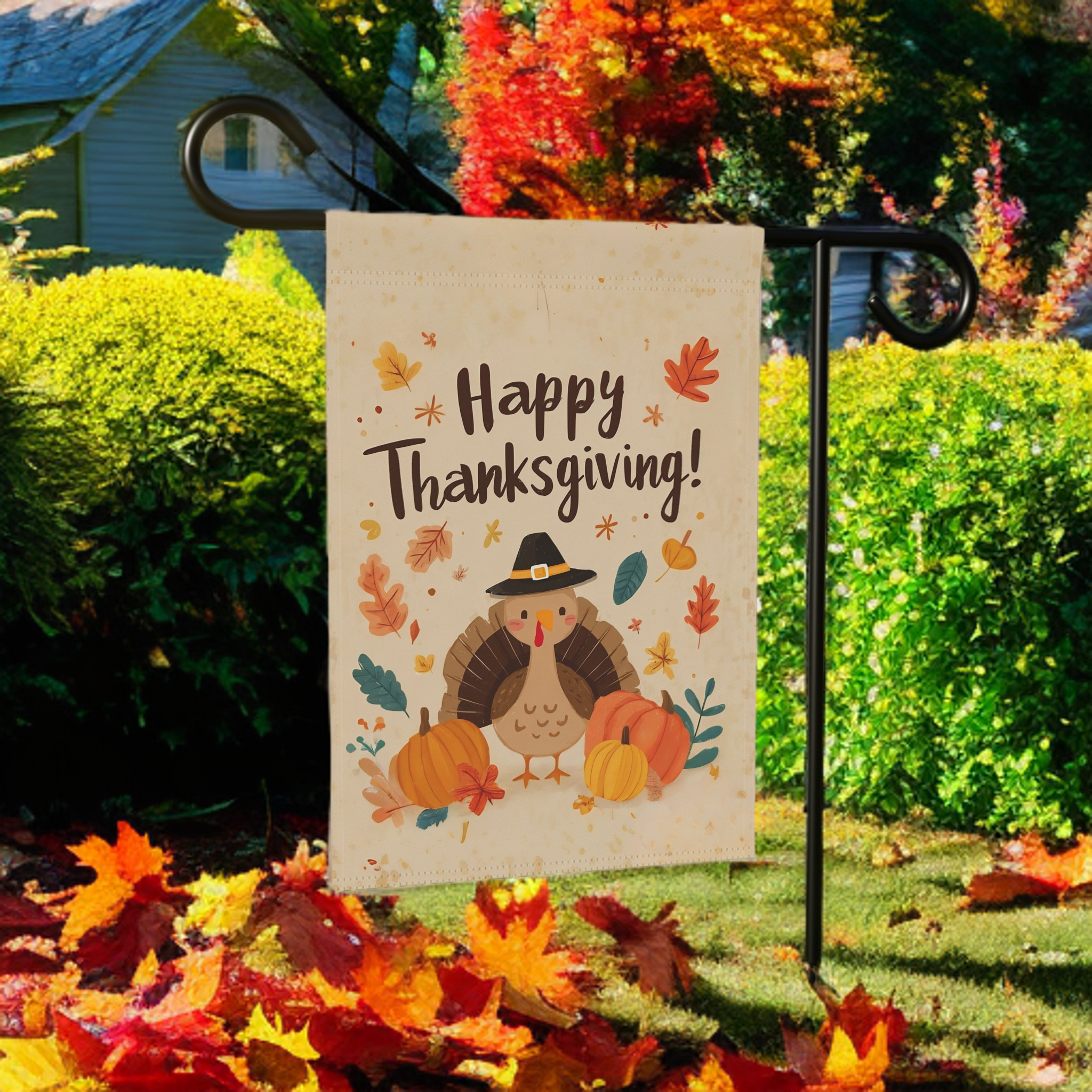 Little Turkey Happy Thanksgiving Garden Flag