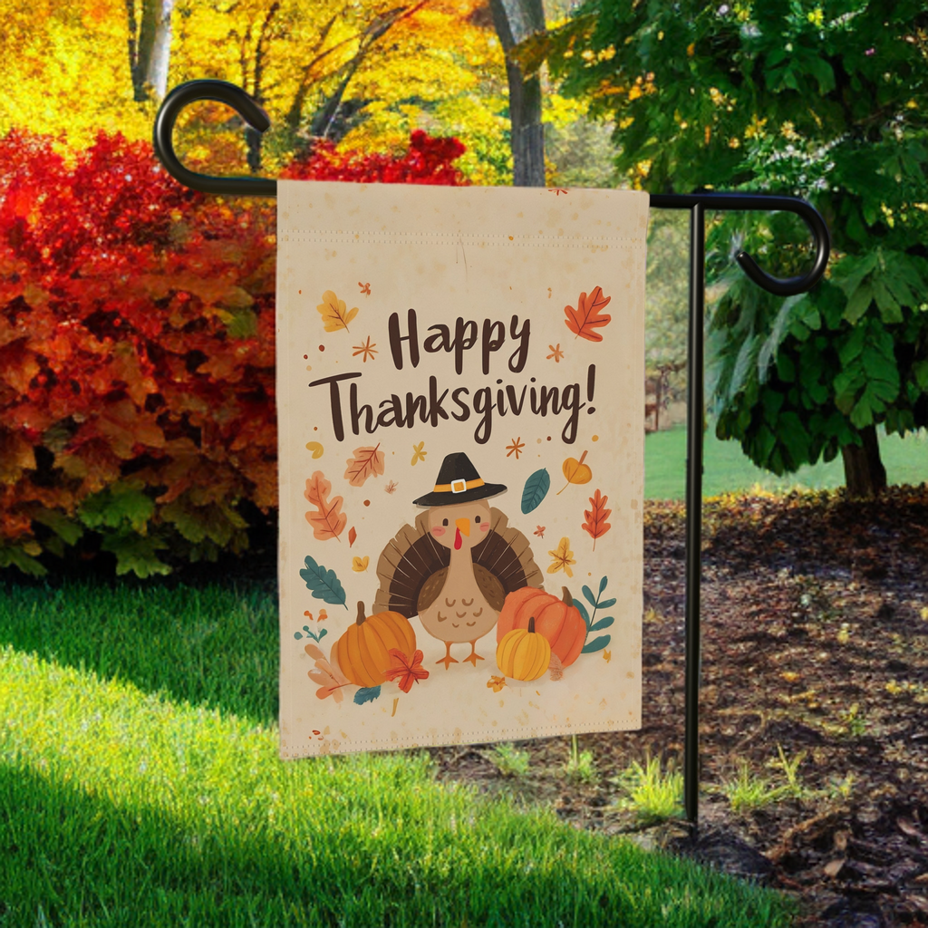 Little Turkey Happy Thanksgiving Garden Flag