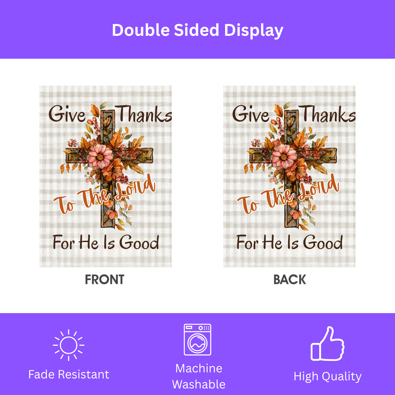 Give Thanks To The Lord, For He Is Good Thanksgiving Garden Flag - double-sided design - Dragonfire Gardens