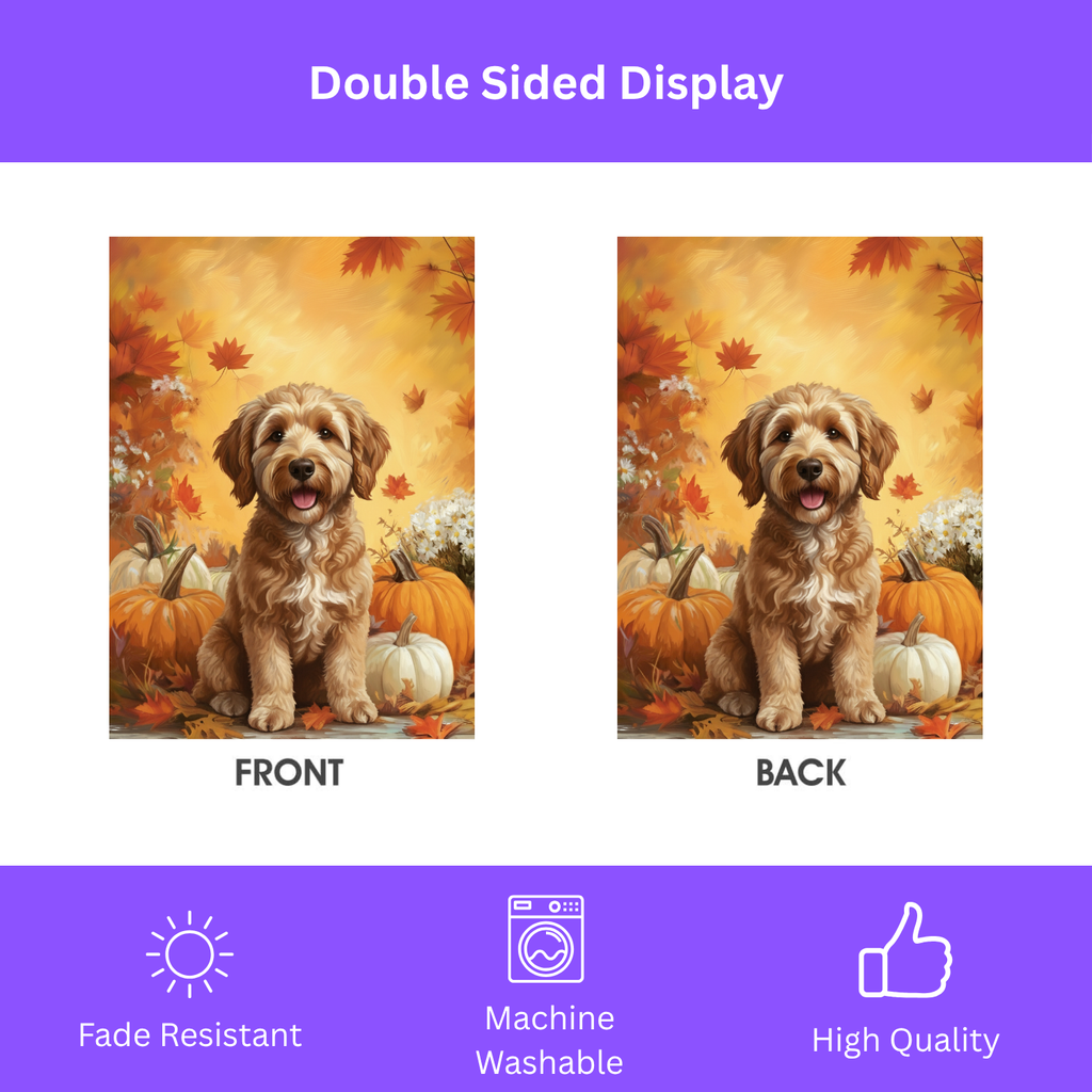 Golden Noodle and Pumpkins Fall Garden Flag - double-sided design - Dragonfire Gardens