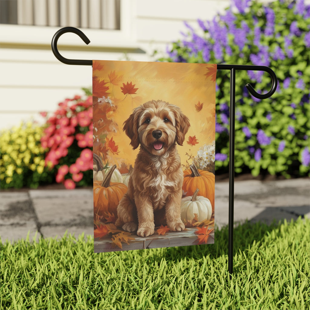 Golden Noodle and Pumpkins Fall Garden Flag - outdoor display - Dragonfire Gardens
