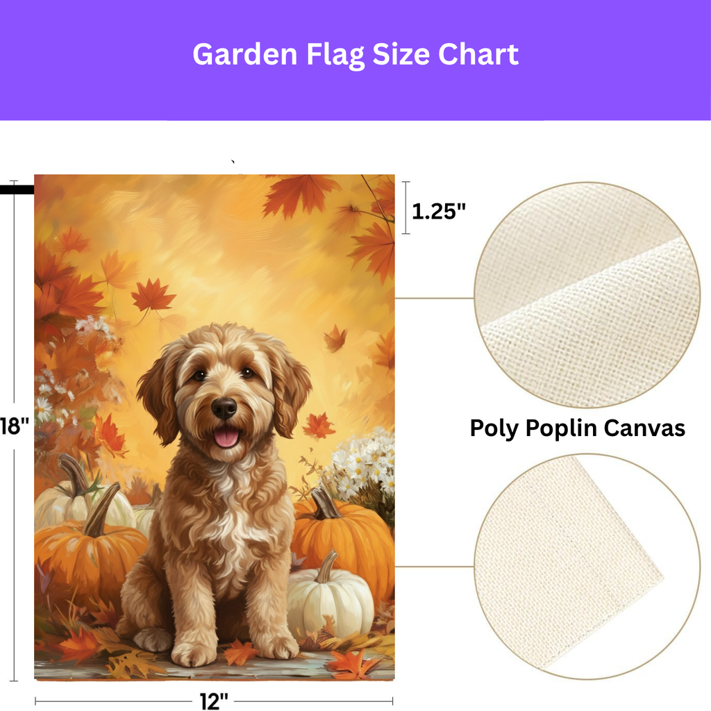 Golden Noodle and Pumpkins Fall Garden Flag - yard display - Dragonfire Gardens