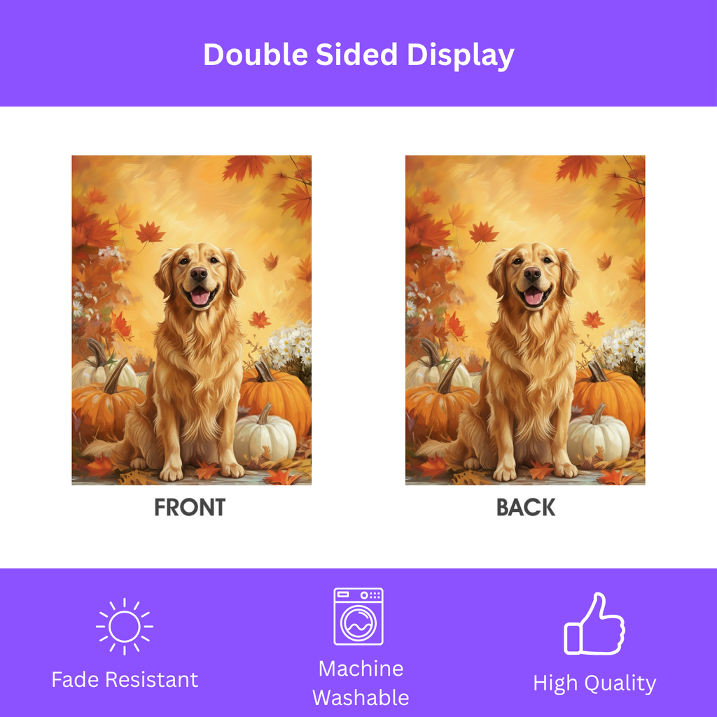 Golden Retriever and Pumpkins Fall Garden Flag - double-sided design - Dragonfire Gardens