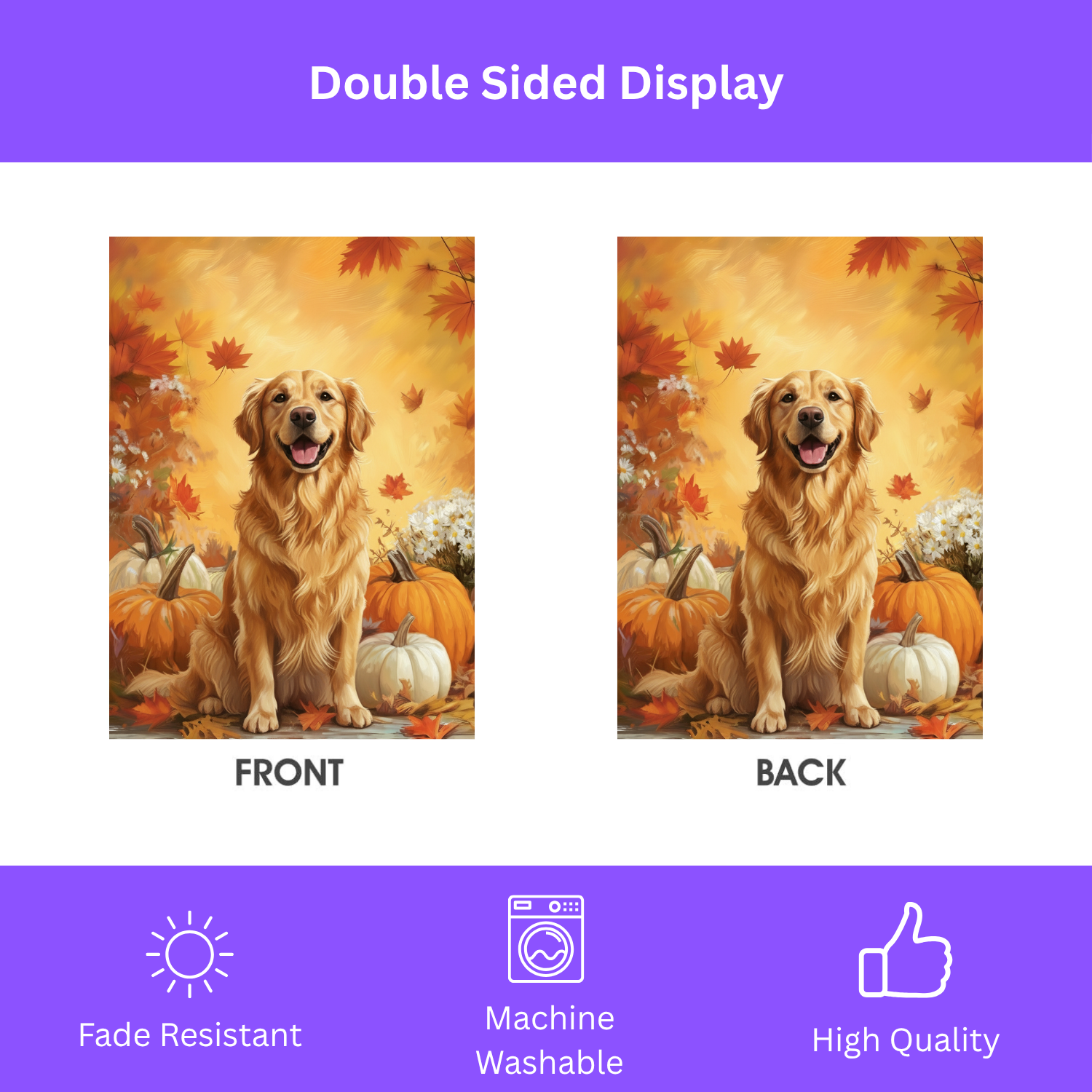 Golden Retriever and Pumpkins Fall Garden Flag - double-sided design - Dragonfire Gardens
