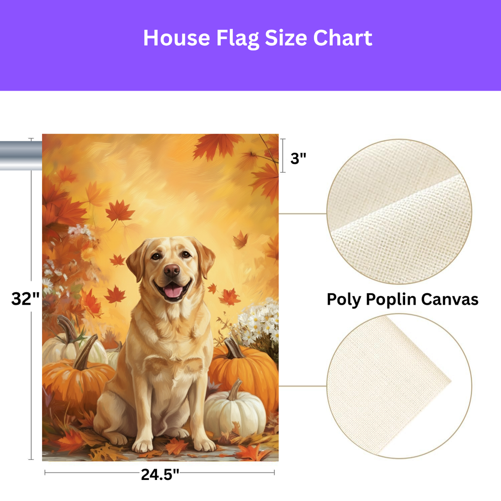 Yellow Labrador Retriever and Pumpkins Fall Garden Flag - yard display - Dragonfire Gardens