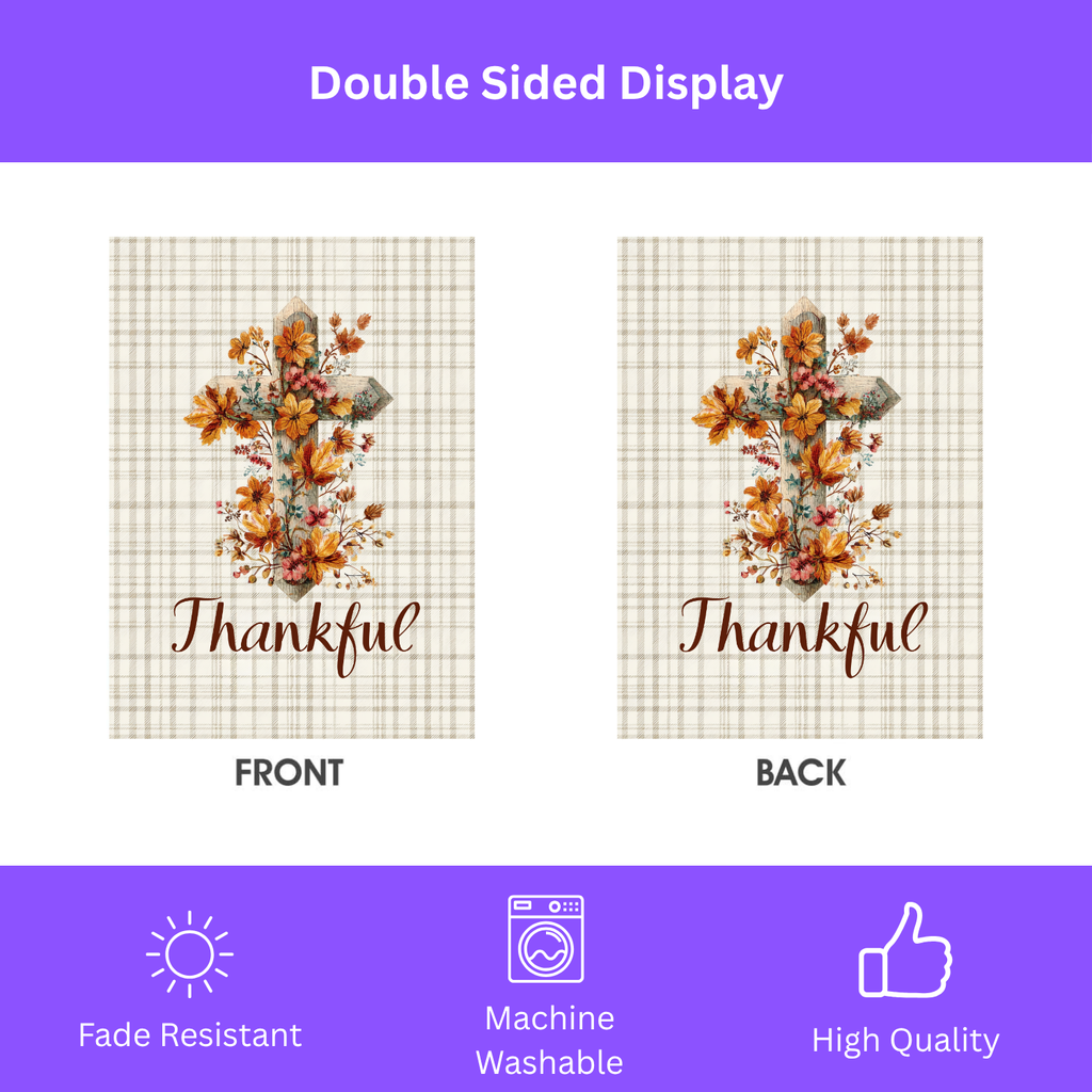 Thankful Fall Flowers Cross Garden Flag - double-sided design - Dragonfire Gardens