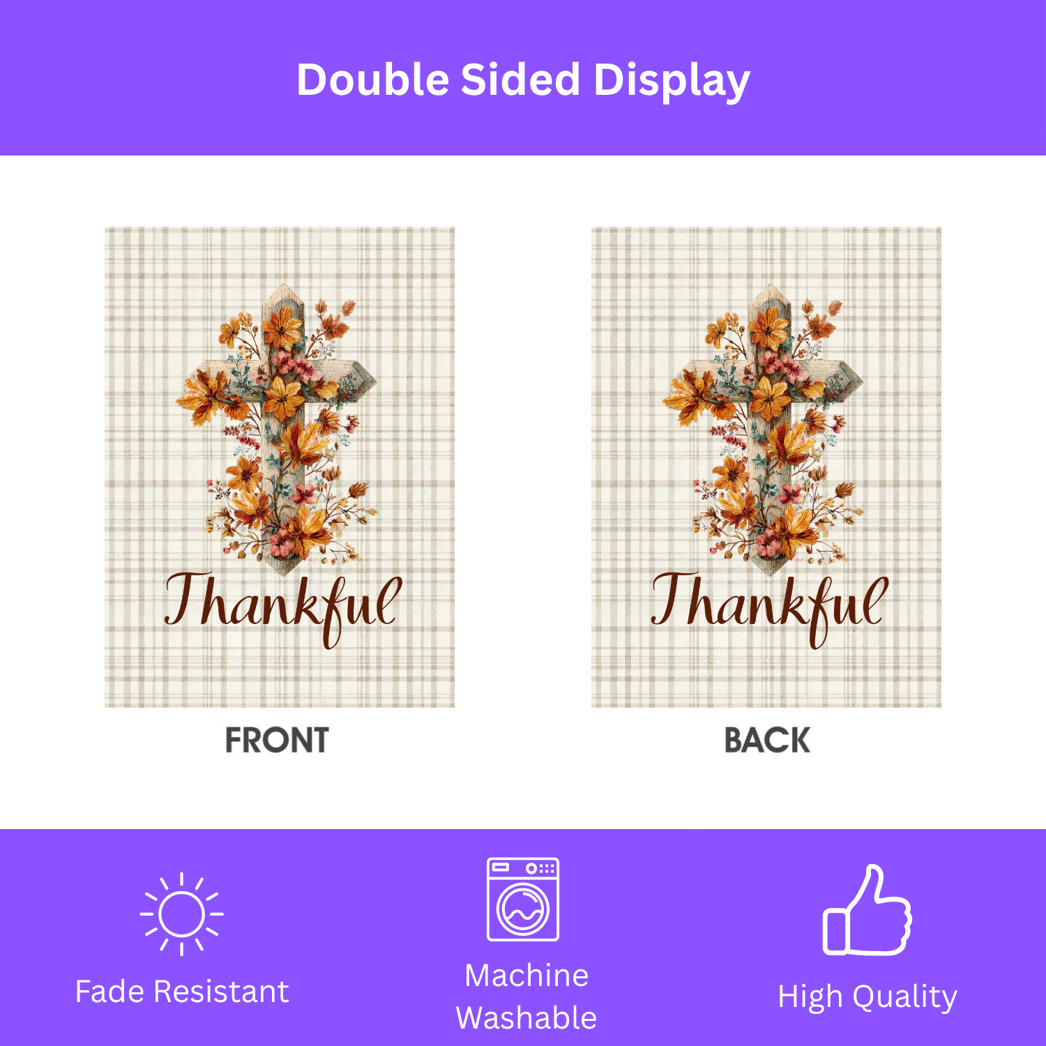 Thankful Fall Flowers Cross Garden Flag - double-sided design - Dragonfire Gardens
