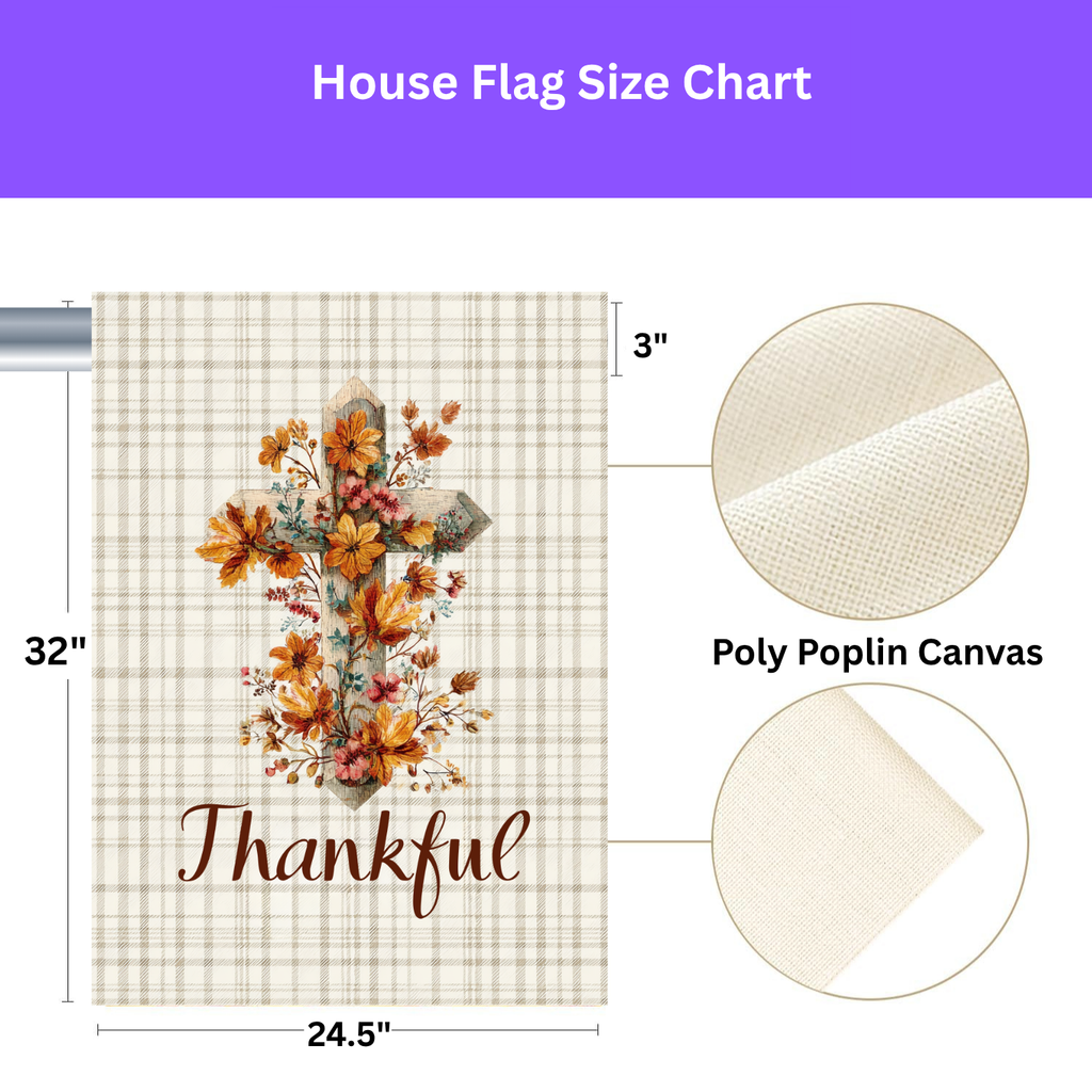 Thankful Fall Flowers Cross Garden Flag - yard display - Dragonfire Gardens