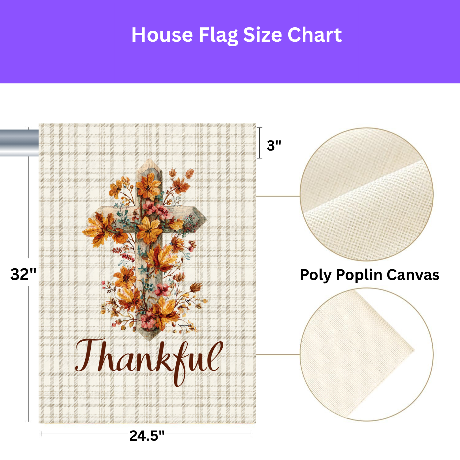 Thankful Fall Flowers Cross Garden Flag - yard display - Dragonfire Gardens