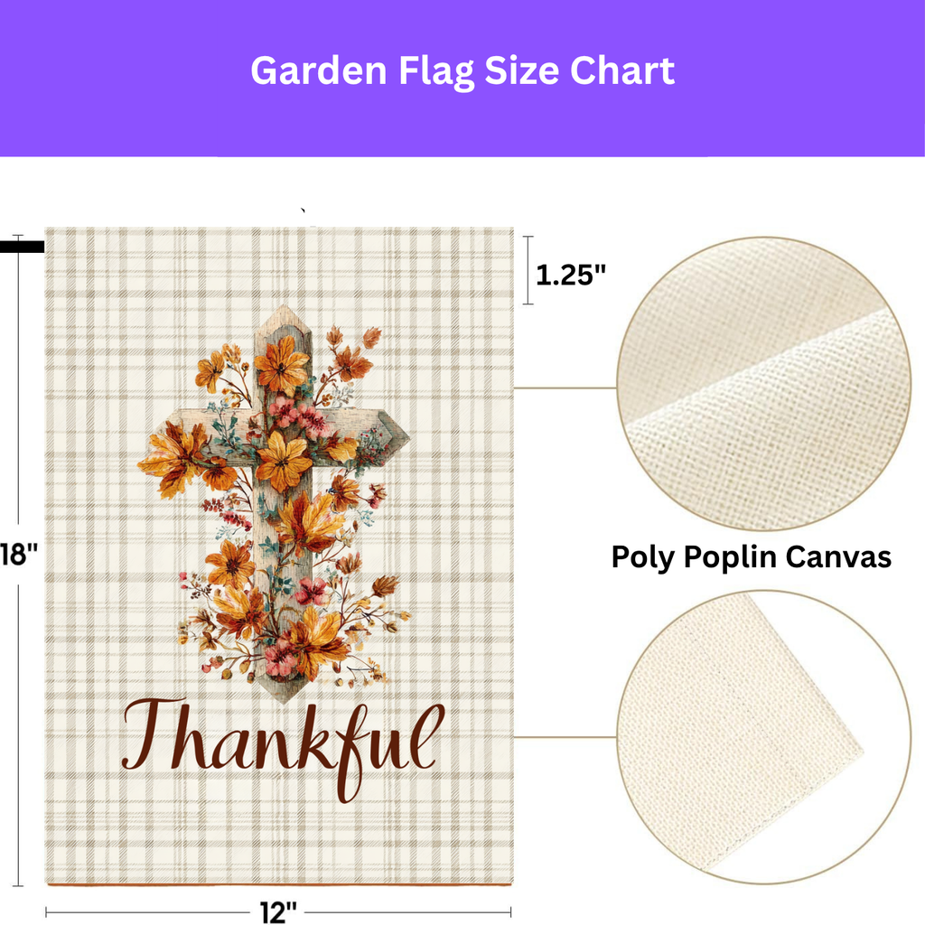 Thankful Fall Flowers Cross Garden Flag - porch decor - Dragonfire Gardens