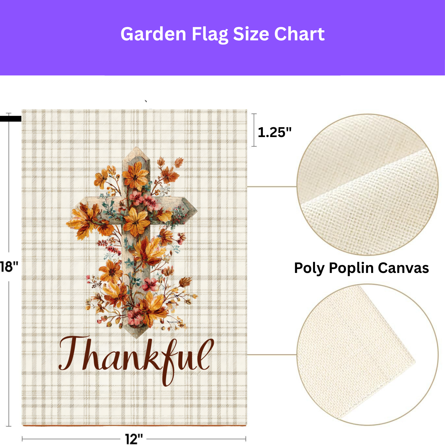 Thankful Fall Flowers Cross Garden Flag - porch decor - Dragonfire Gardens