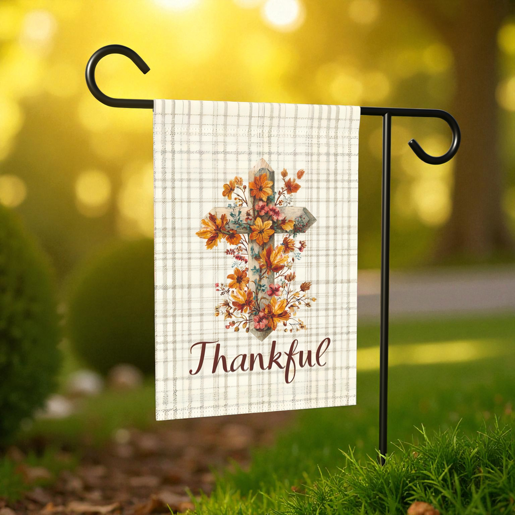 Thankful Fall Flowers Cross Garden Flag - product detail - Dragonfire Gardens
