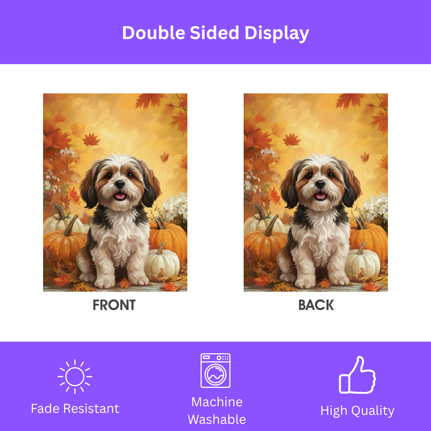 Shih Tzu and Pumpkins Fall Garden Flag - double-sided design - Dragonfire Gardens