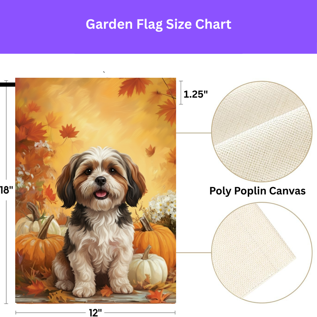 Shih Tzu and Pumpkins Fall Garden Flag - yard display - Dragonfire Gardens