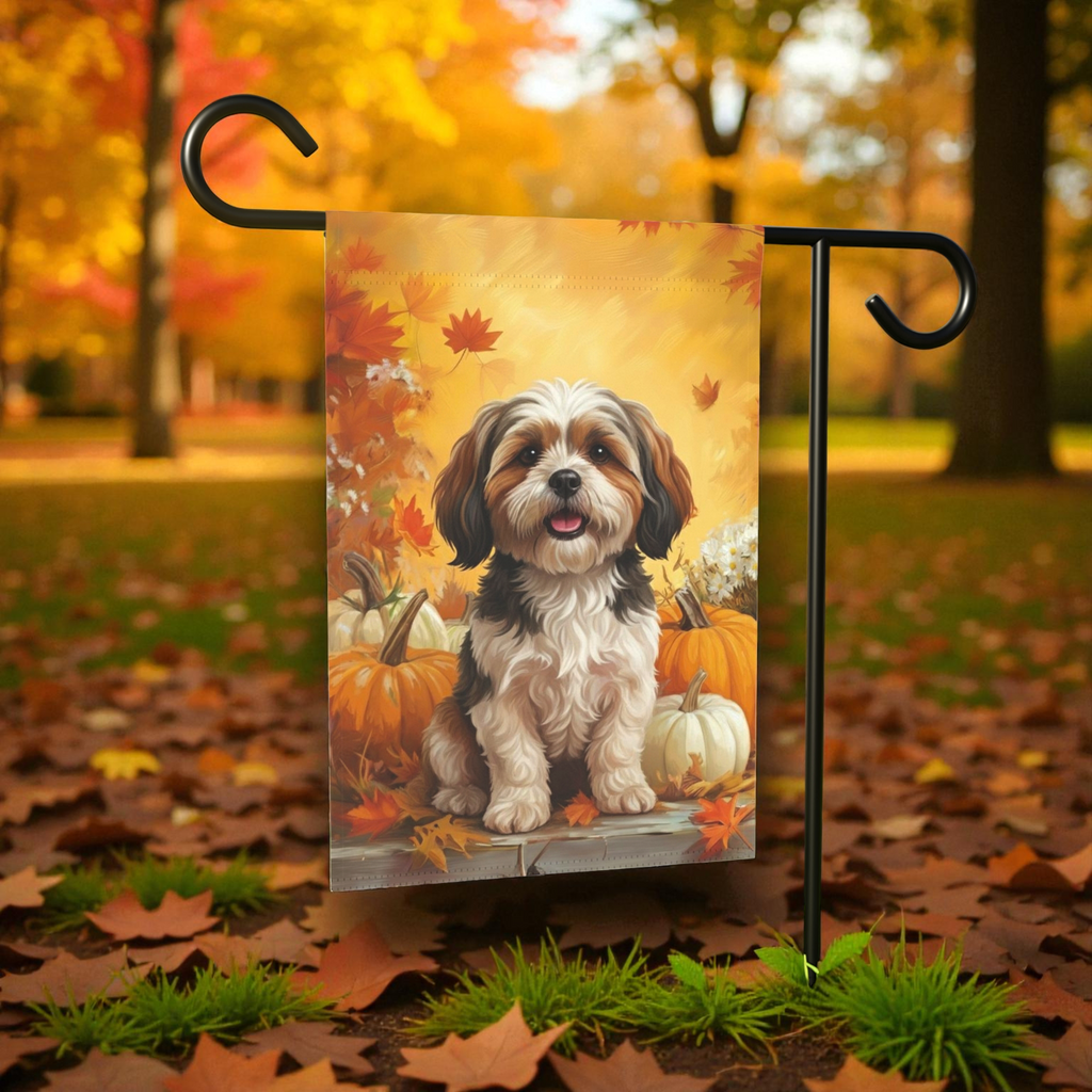 Shih Tzu and Pumpkins Fall Garden Flag - product detail - Dragonfire Gardens