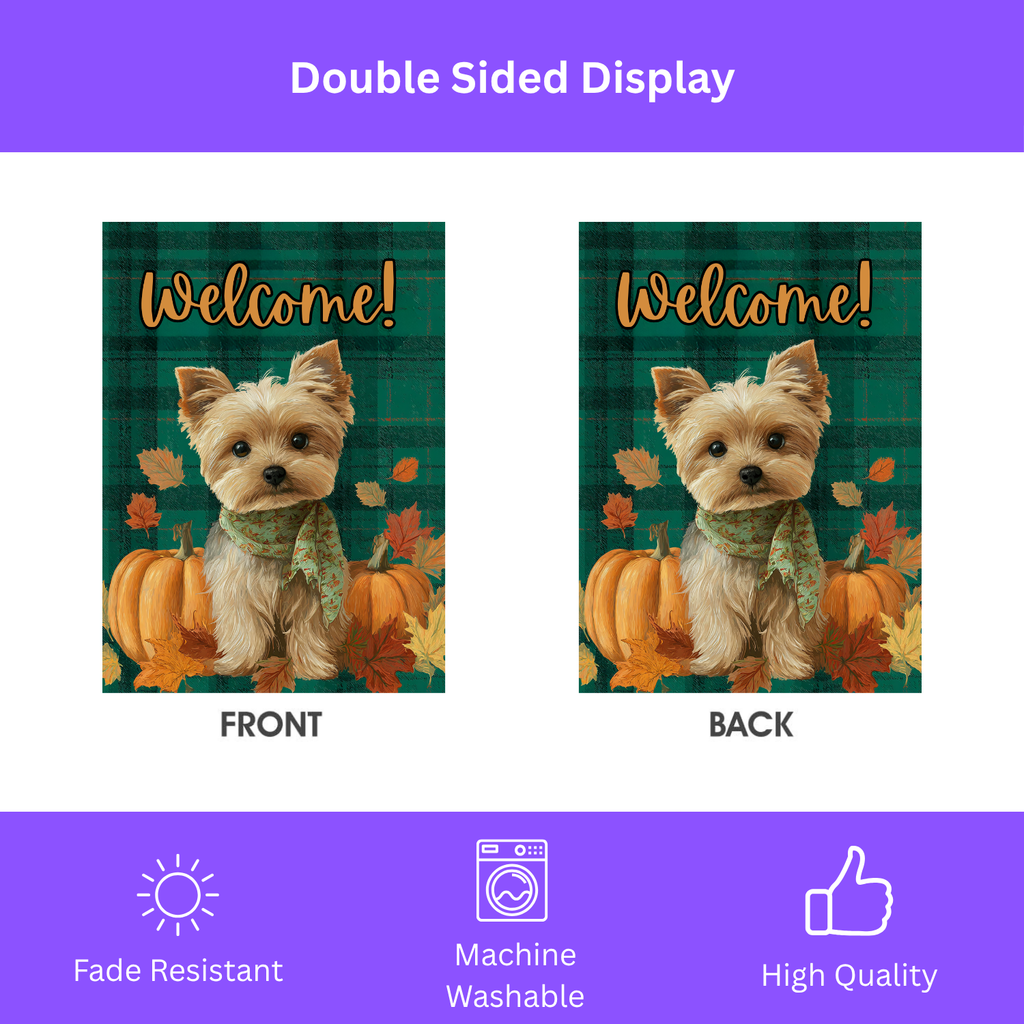 Green Plaid Yorkshire Terrier Fall Garden Flag - double-sided design - Dragonfire Gardens