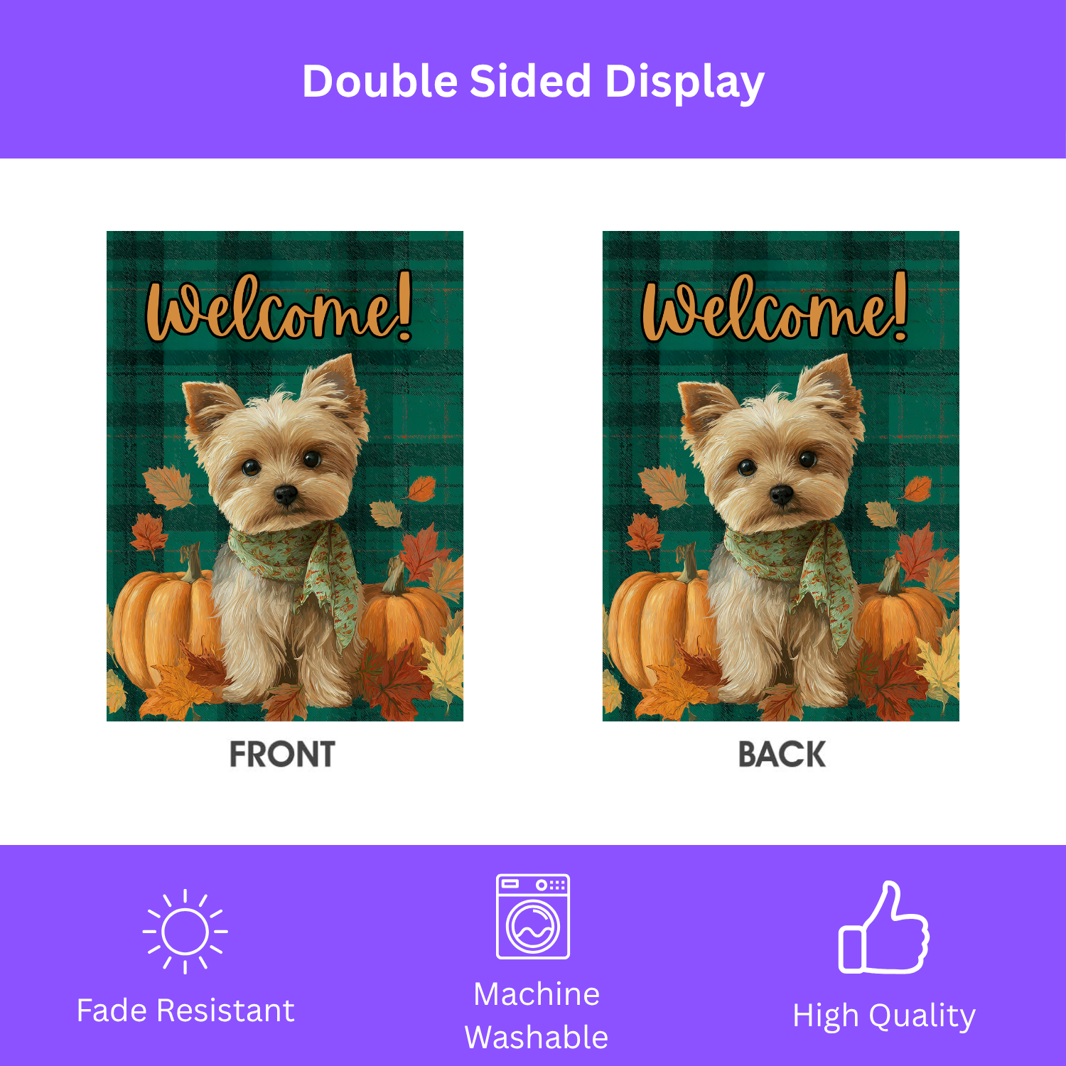 Green Plaid Yorkshire Terrier Fall Garden Flag - double-sided design - Dragonfire Gardens