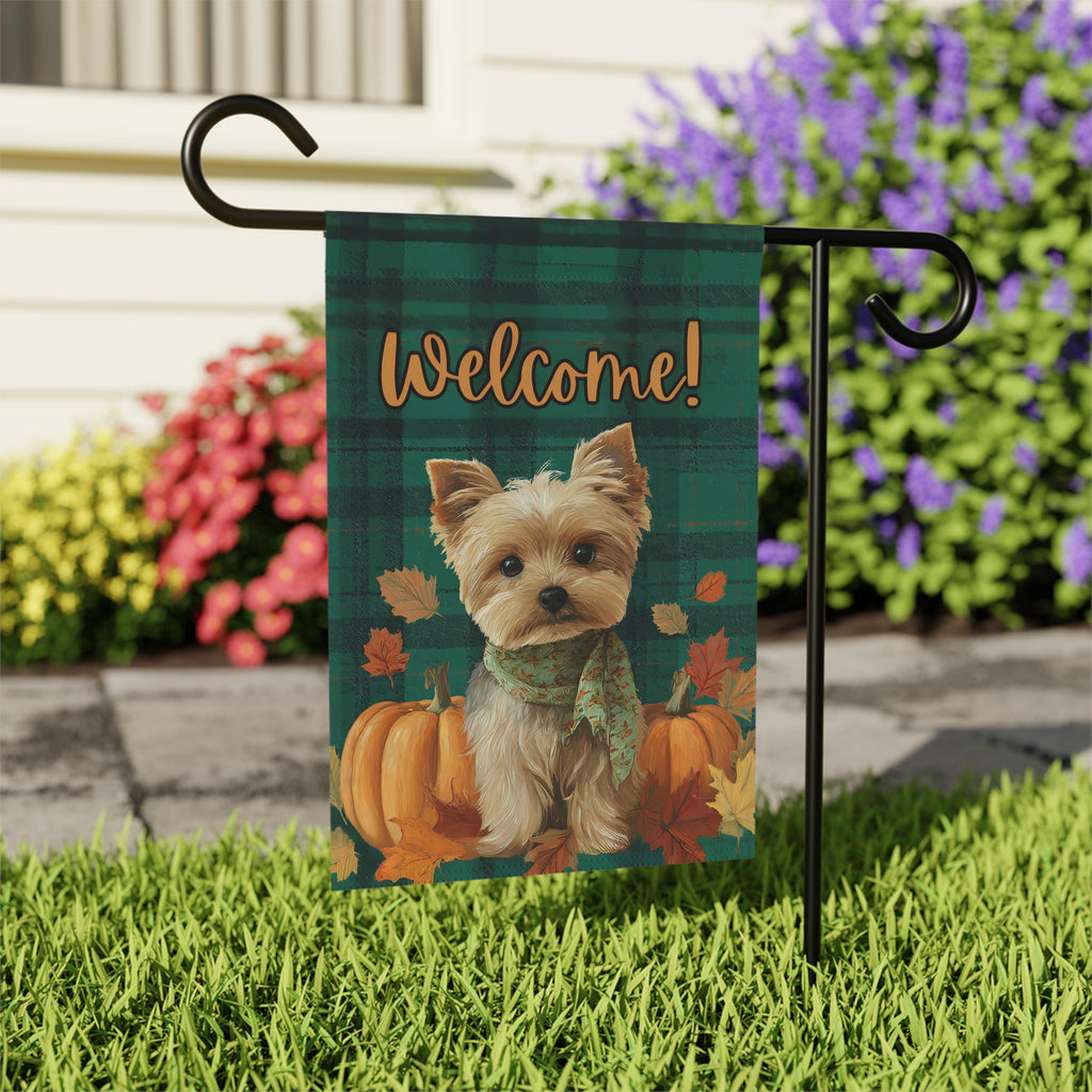 Green Plaid Yorkshire Terrier Fall Garden Flag - outdoor display - Dragonfire Gardens