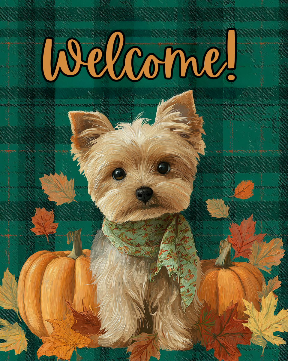 Green Plaid Yorkshire Terrier Fall Garden Flag - yard display - Dragonfire Gardens