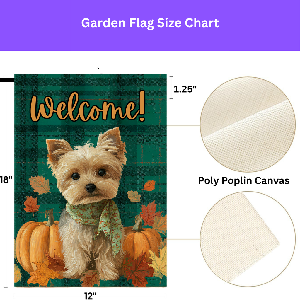 Green Plaid Yorkshire Terrier Fall Garden Flag - size comparison - Dragonfire Gardens