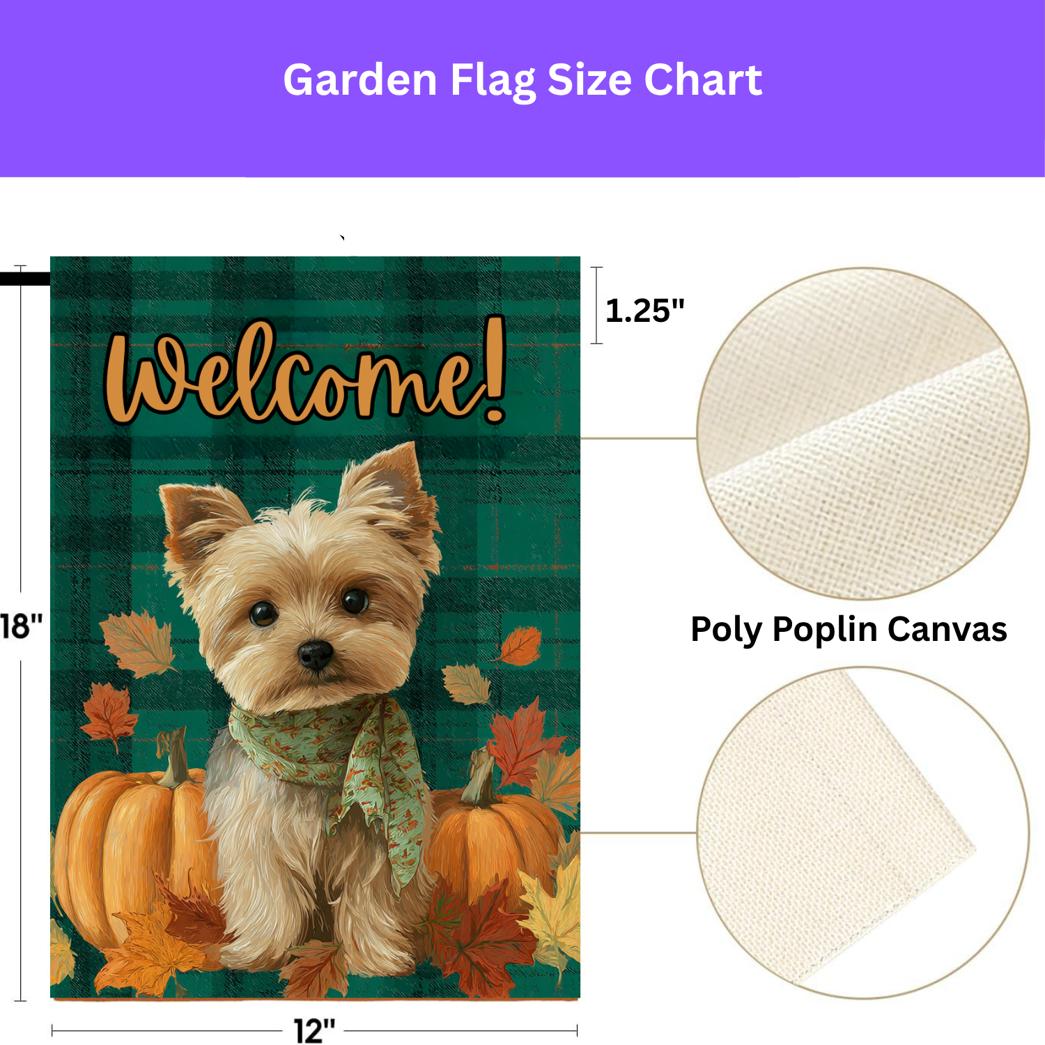 Green Plaid Yorkshire Terrier Fall Garden Flag - size comparison - Dragonfire Gardens