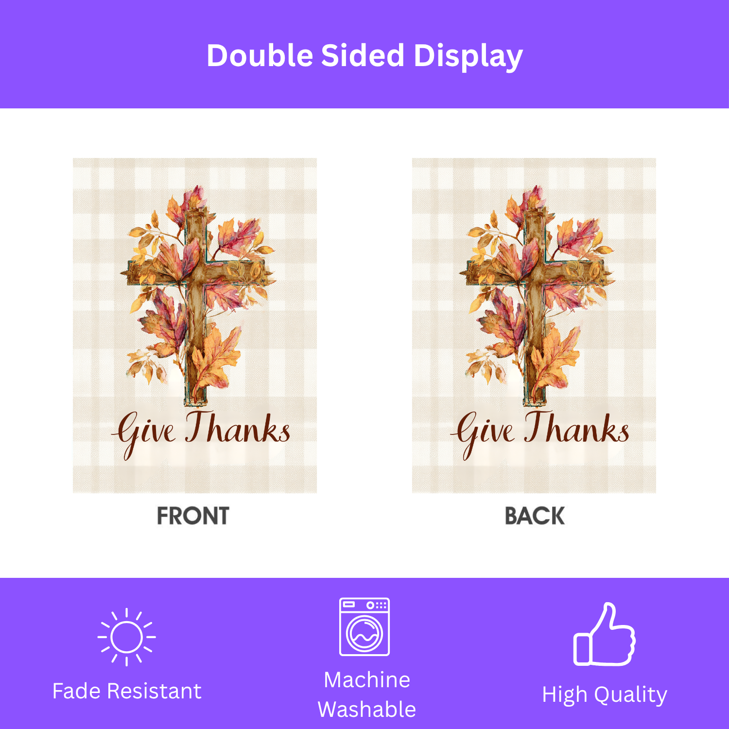 Give Thanks Fall Leaf Cross Garden Flag - double-sided design - Dragonfire Gardens