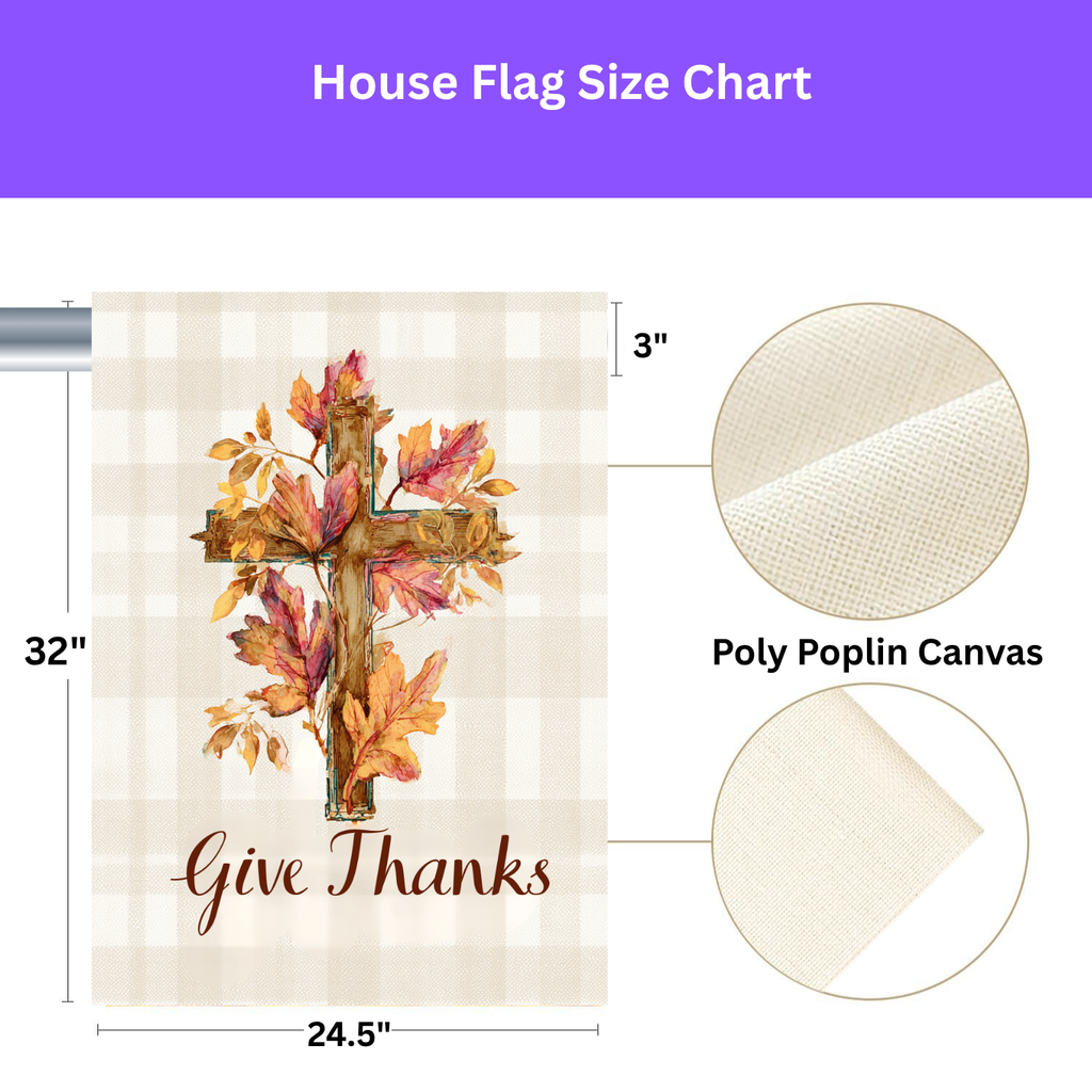 Give Thanks Fall Leaf Cross Garden Flag - yard display - Dragonfire Gardens