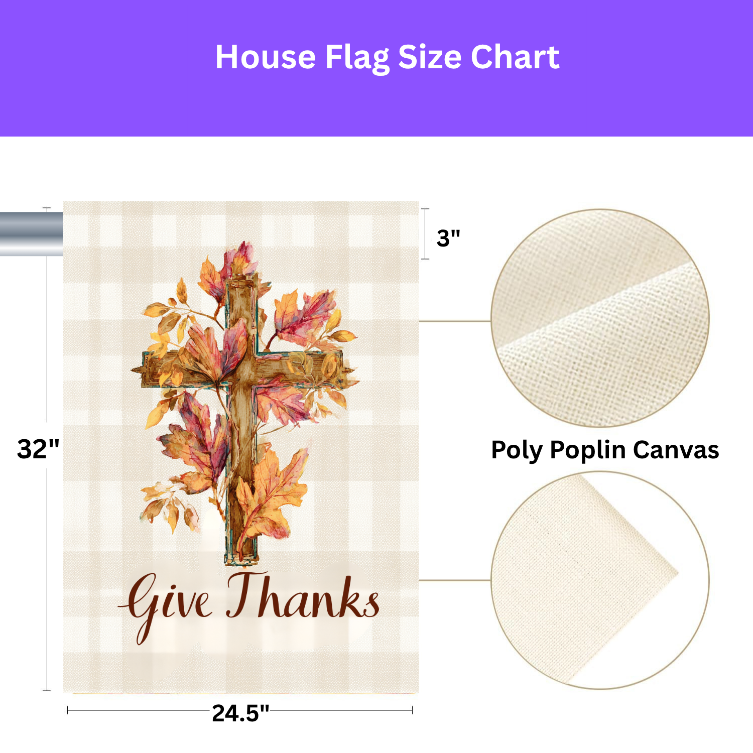 Give Thanks Fall Leaf Cross Garden Flag - yard display - Dragonfire Gardens
