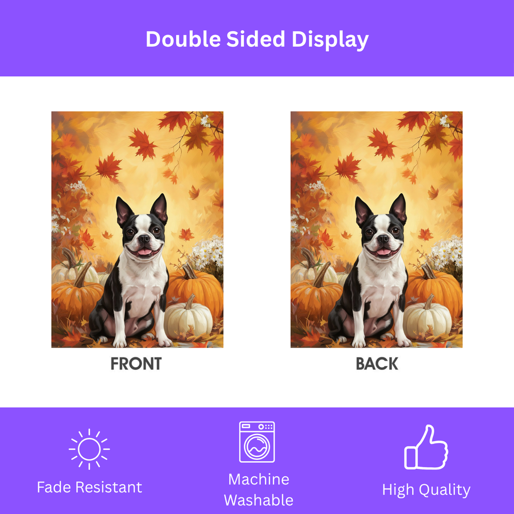 Boston Terrier and Pumpkins Fall Garden Flag - double-sided design - Dragonfire Gardens