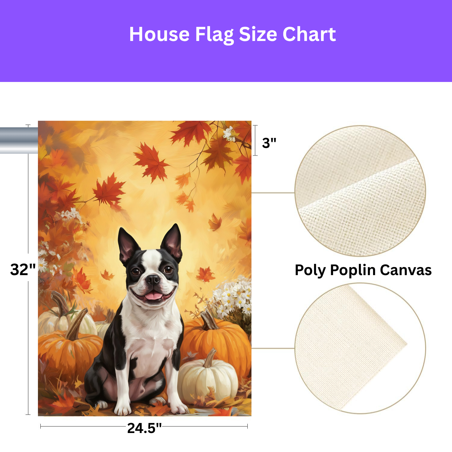 Boston Terrier and Pumpkins Fall Garden Flag - yard display - Dragonfire Gardens