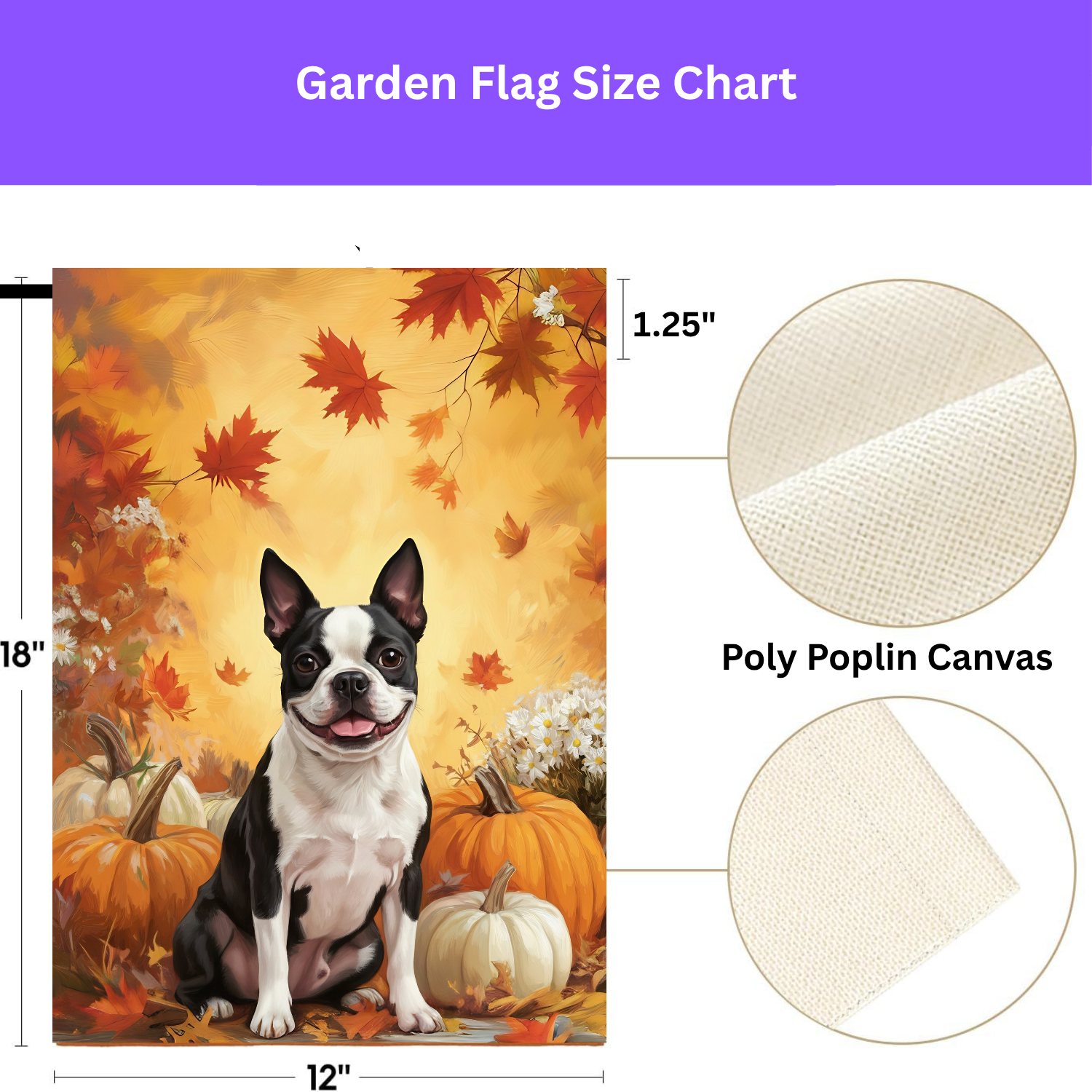 Boston Terrier and Pumpkins Fall Garden Flag - porch decor - Dragonfire Gardens