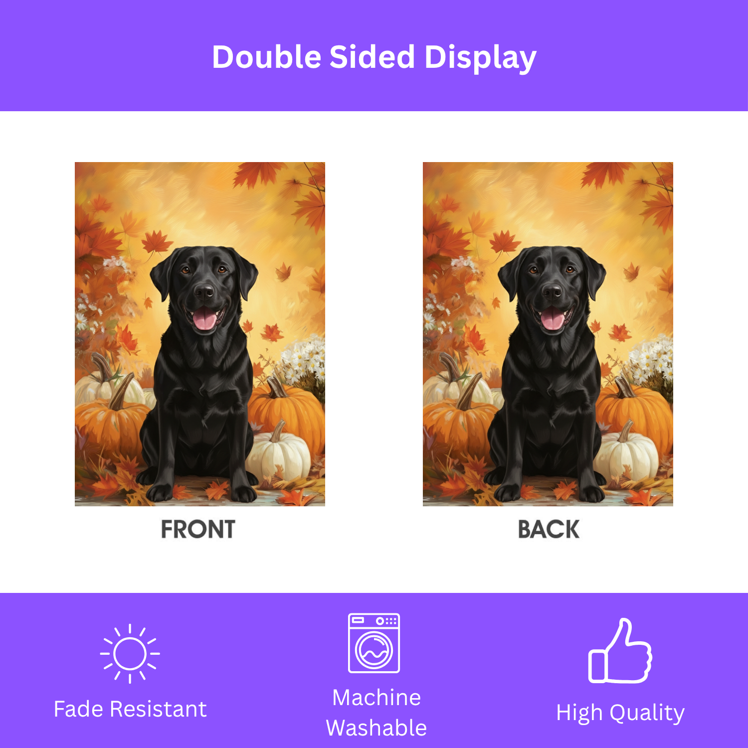 Black Labrador Retriever and Pumpkins Fall Garden Flag - double-sided design - Dragonfire Gardens