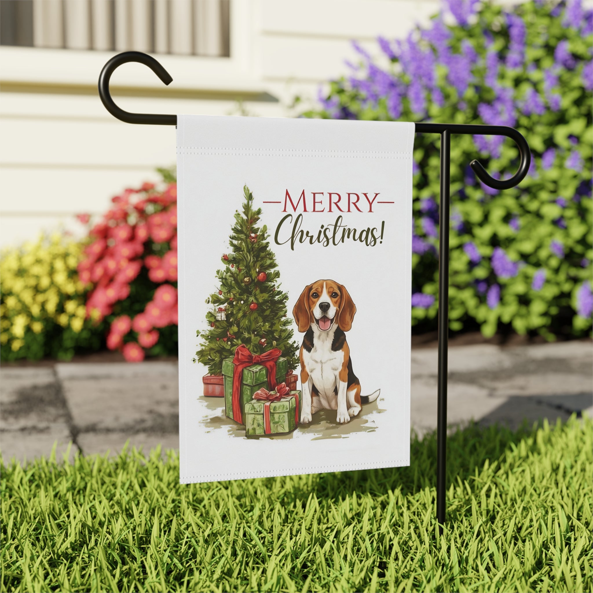 Beagle and Presents Christmas Garden Flag