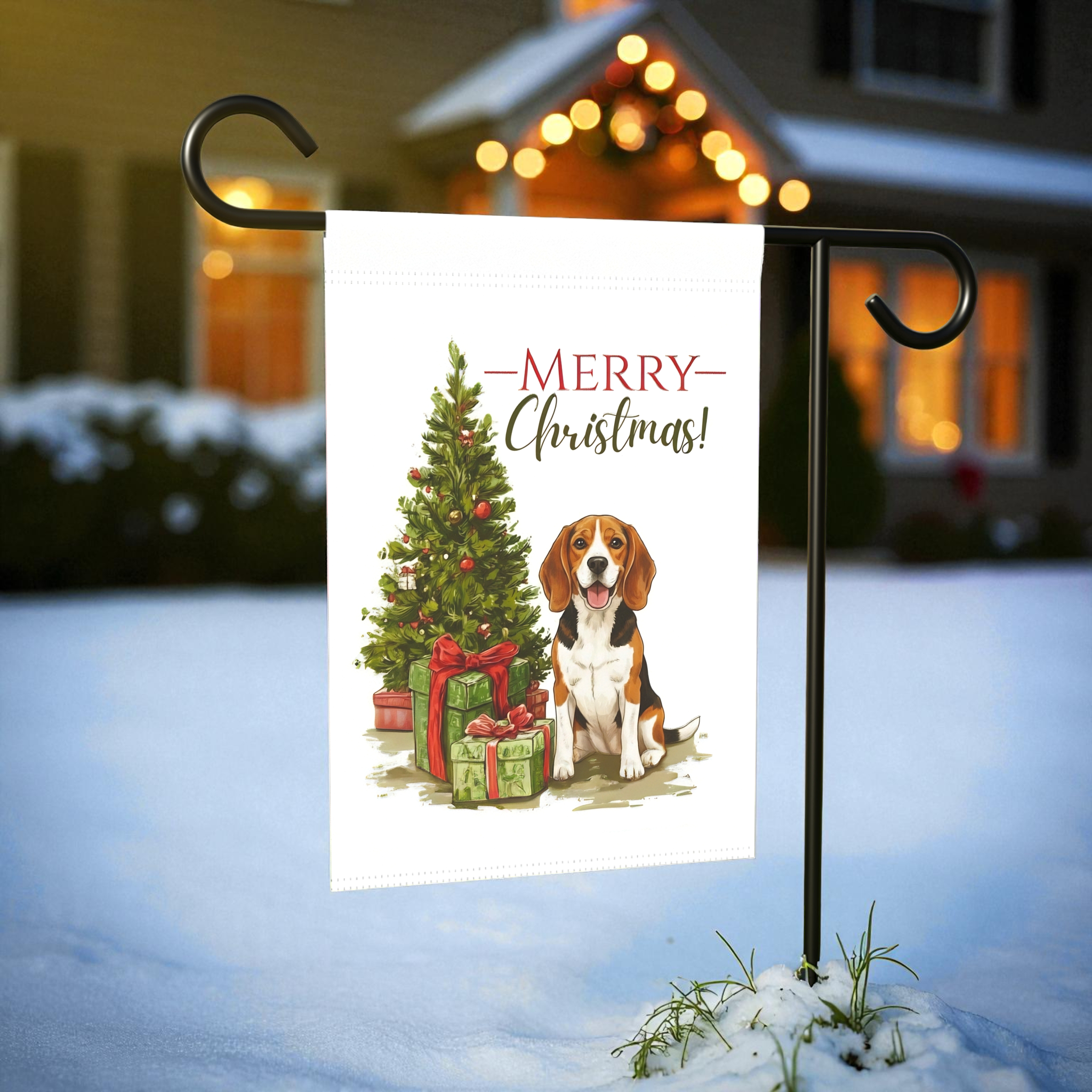Beagle and Presents Christmas Garden Flag