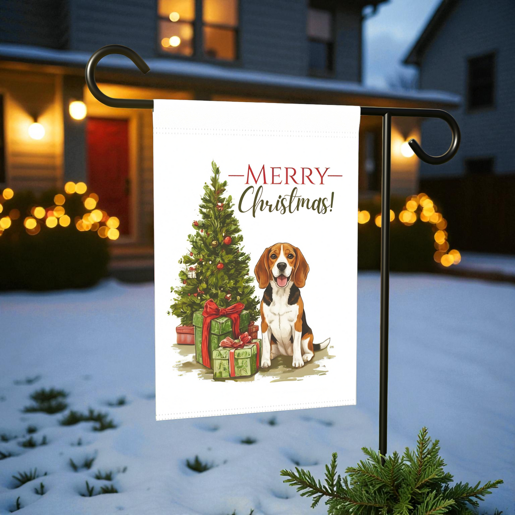 Beagle and Presents Christmas Garden Flag