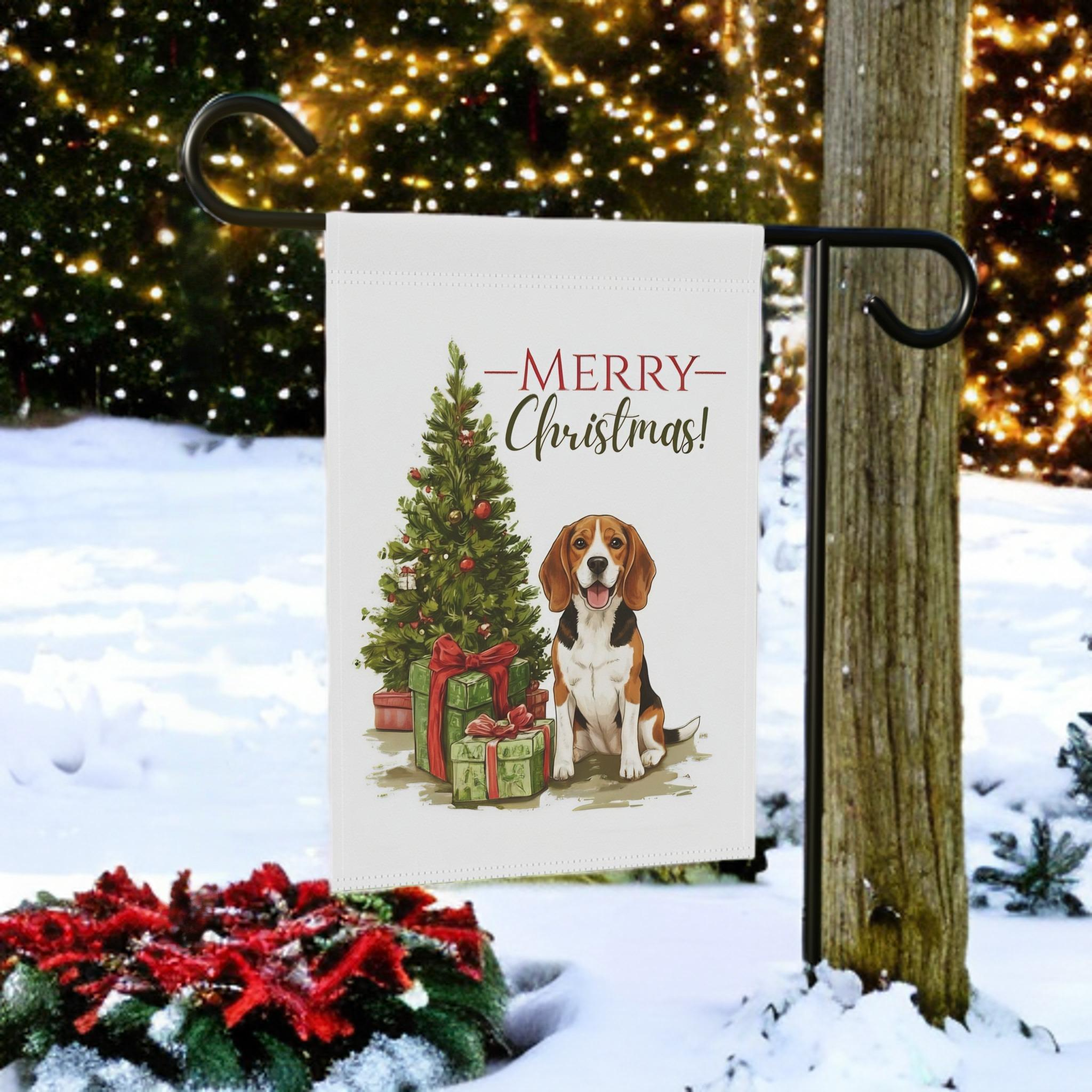 Beagle and Presents Christmas Garden Flag
