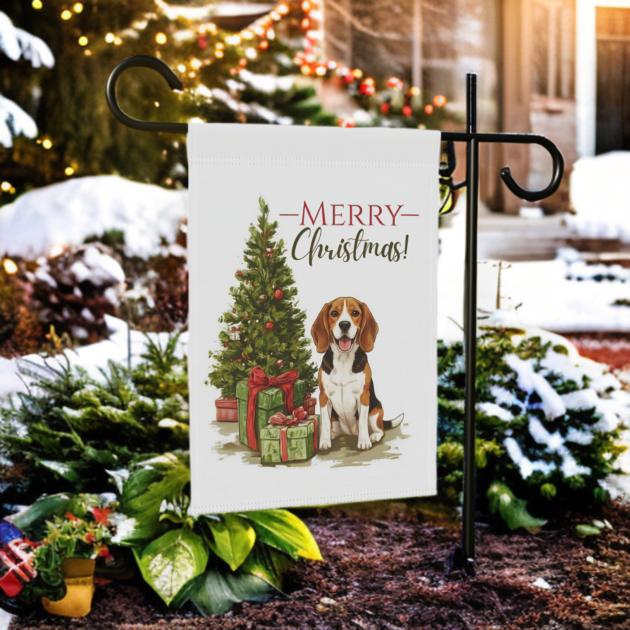 Beagle and Presents Christmas Garden Flag