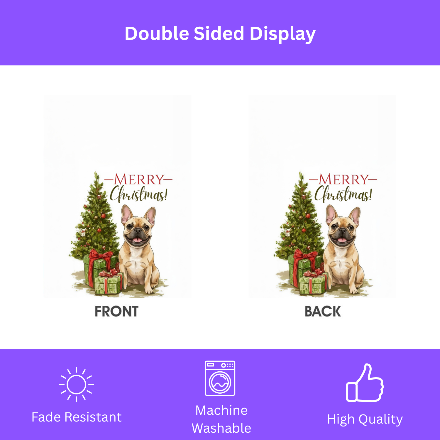 French Bulldog and Presents Christmas Garden Flag - double-sided design - Dragonfire Gardens