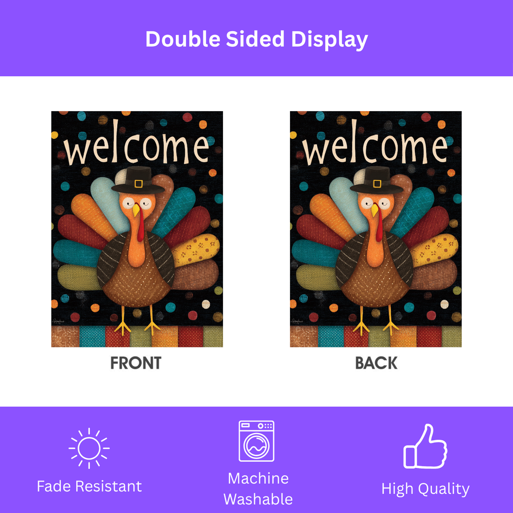 Welcome Turkey Thanksgiving Garden Flag - double-sided design - Dragonfire Gardens