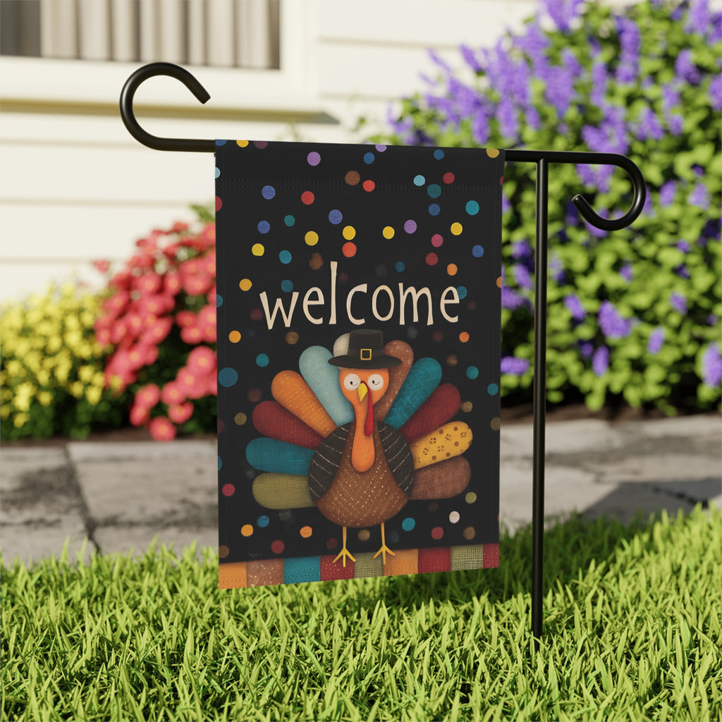 Welcome Turkey Thanksgiving Garden Flag - outdoor display - Dragonfire Gardens