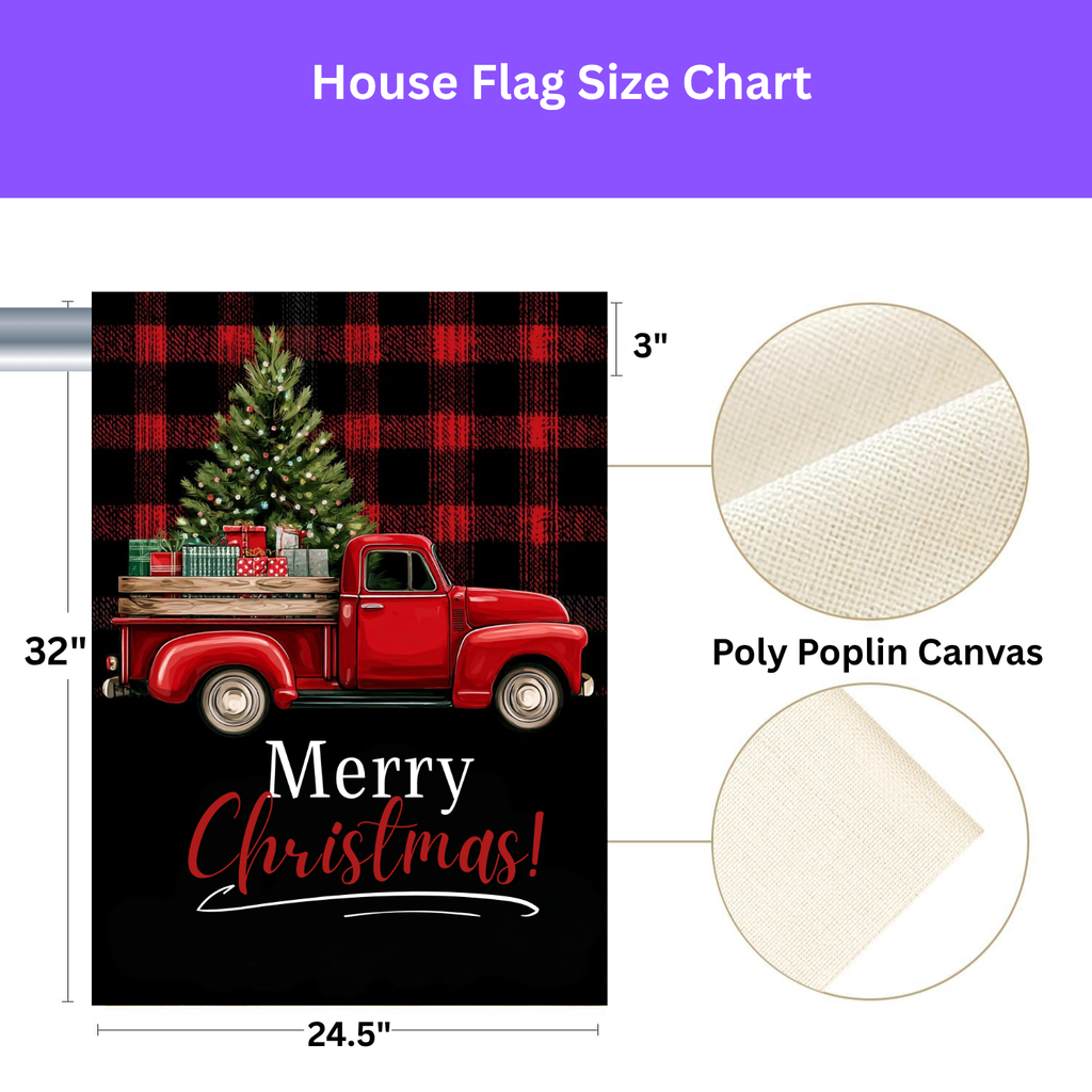 Red Vintage Truck Merry Christmas Garden Flag - yard display - Dragonfire Gardens