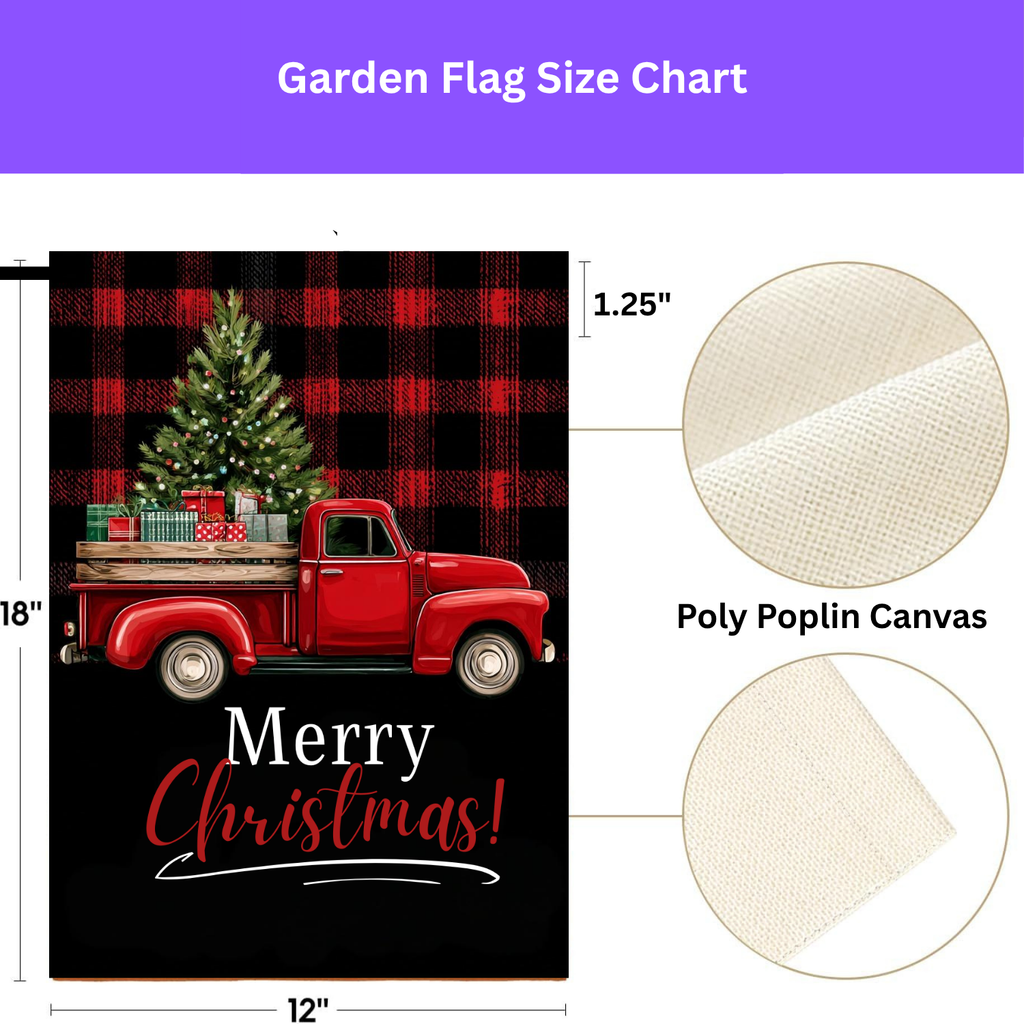 Red Vintage Truck Merry Christmas Garden Flag - porch decor - Dragonfire Gardens