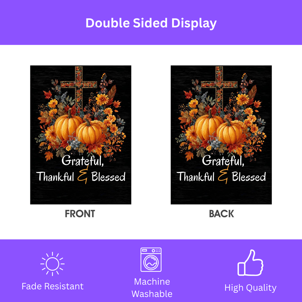 Grateful, Thankful, and Blessed Thanksgiving Garden Flag - double-sided design - Dragonfire Gardens