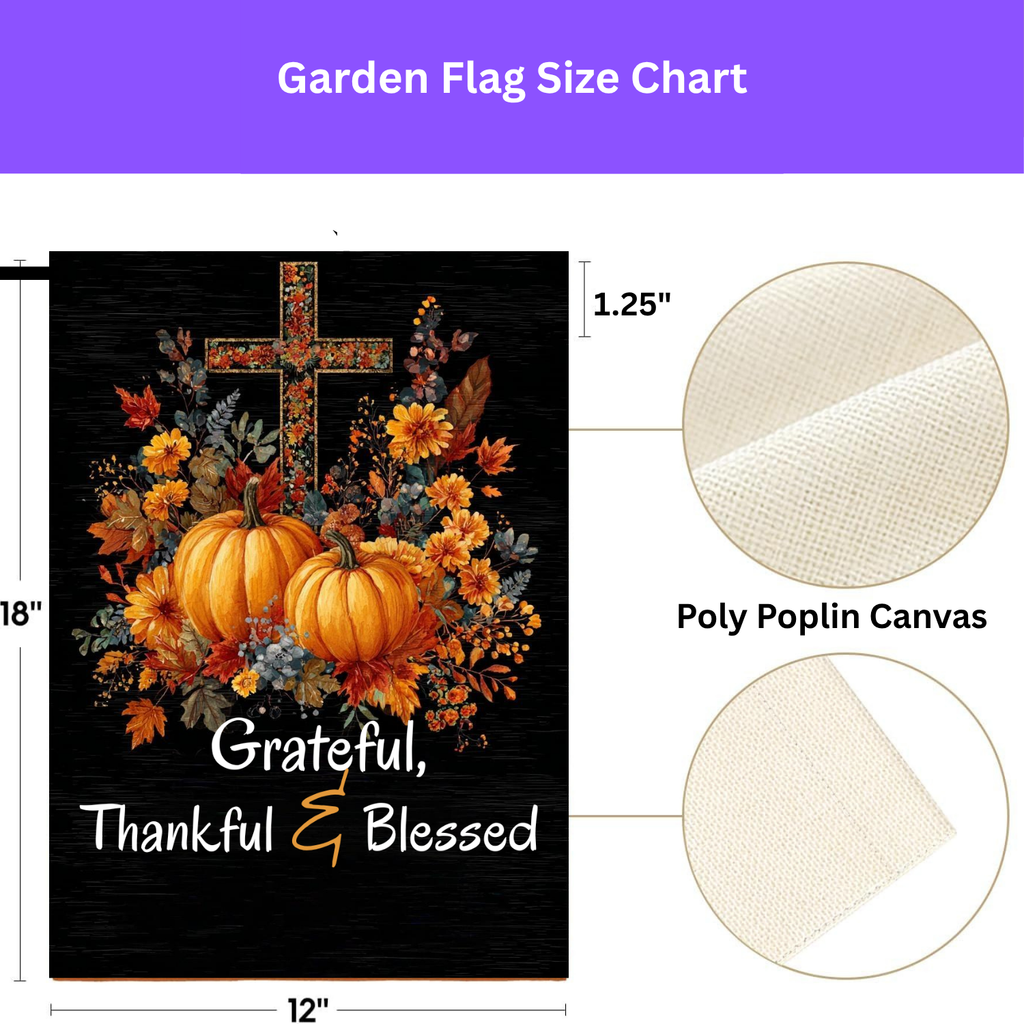 Grateful, Thankful, and Blessed Thanksgiving Garden Flag - porch decor - Dragonfire Gardens