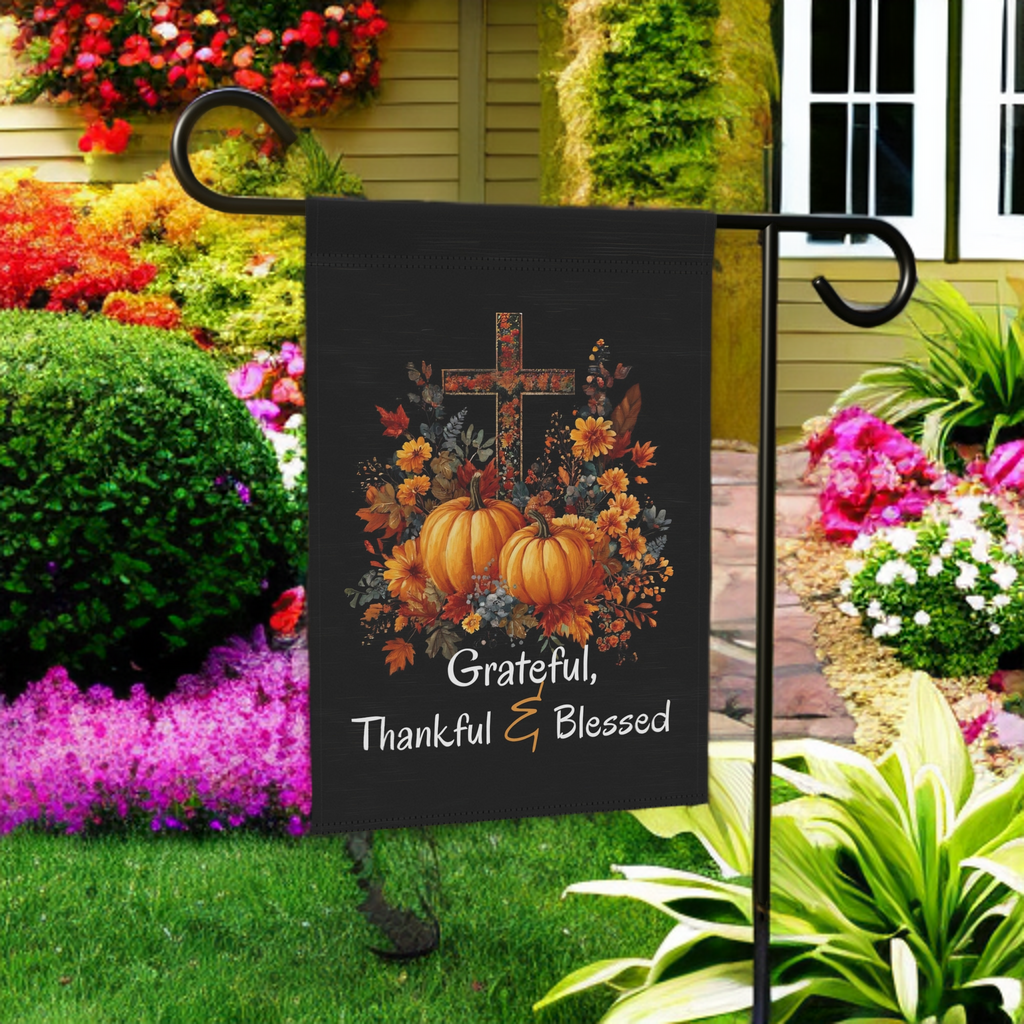 Grateful, Thankful, and Blessed Thanksgiving Garden Flag - product detail - Dragonfire Gardens