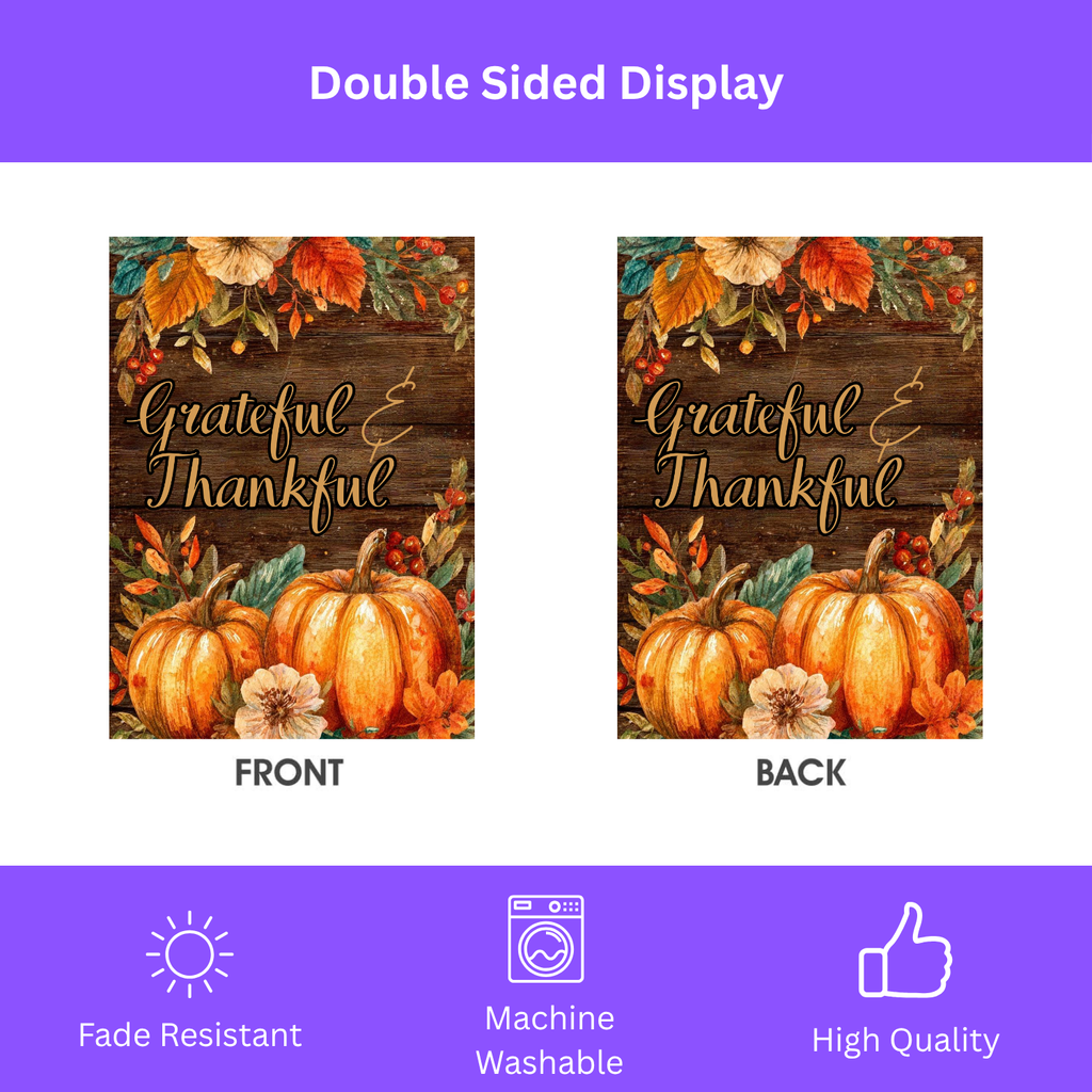 Grateful & Thankful Thanksgiving Garden Flag - double-sided design - Dragonfire Gardens