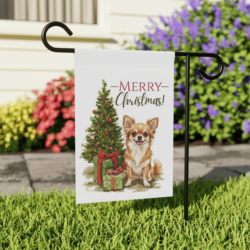 Chihuahua and Present Christmas Garden Flag - outdoor display - Dragonfire Gardens