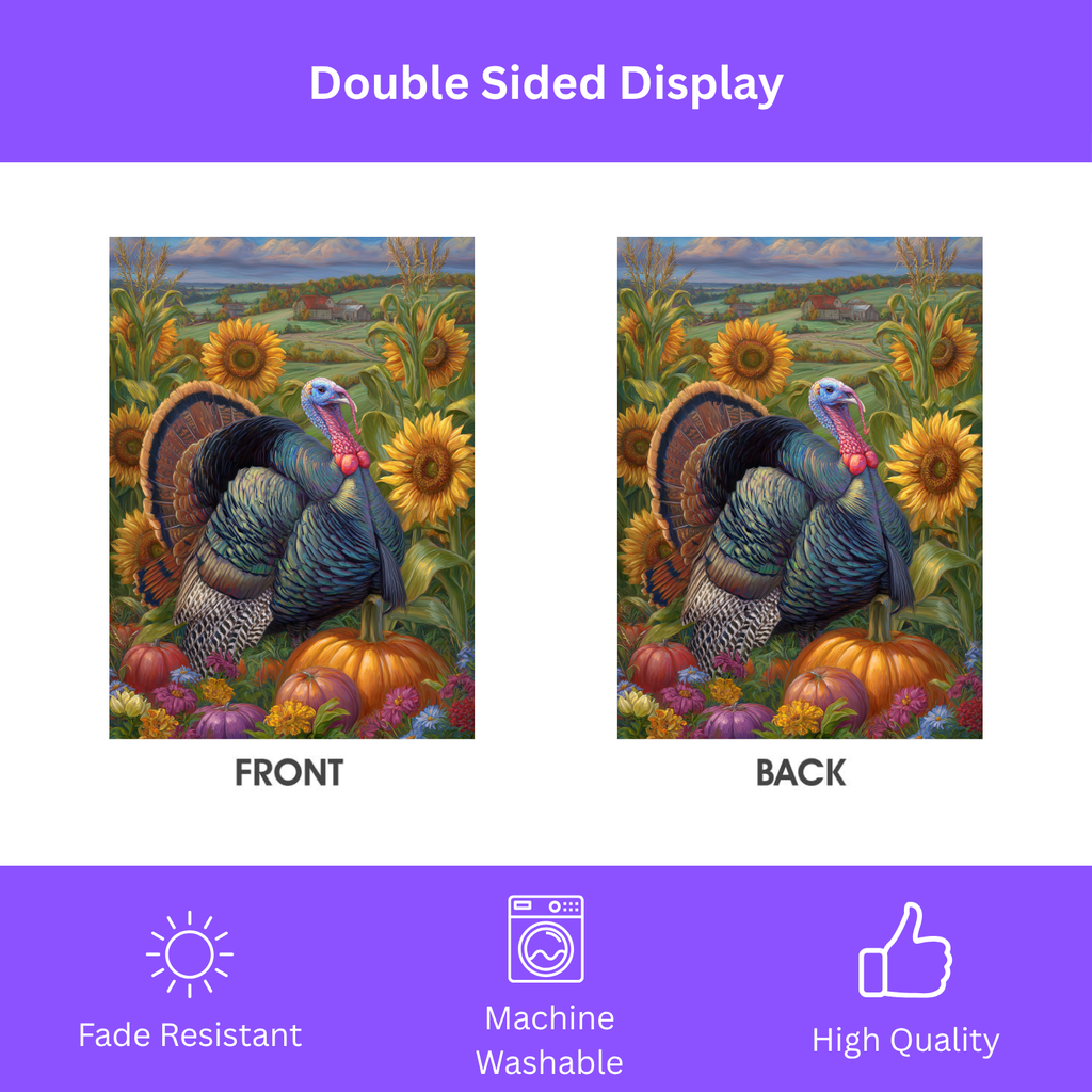 Countryside Thanksgiving Turkey Garden Flag - double-sided design - Dragonfire Gardens