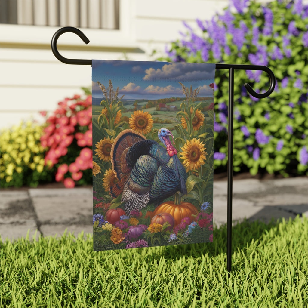 Countryside Thanksgiving Turkey Garden Flag - outdoor display - Dragonfire Gardens