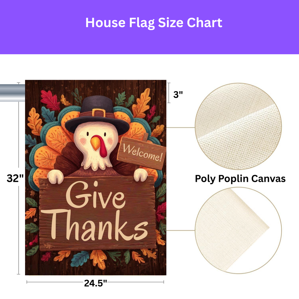 Colorful Give Thanks Turkey Thanksgiving Garden Flag - yard display - Dragonfire Gardens